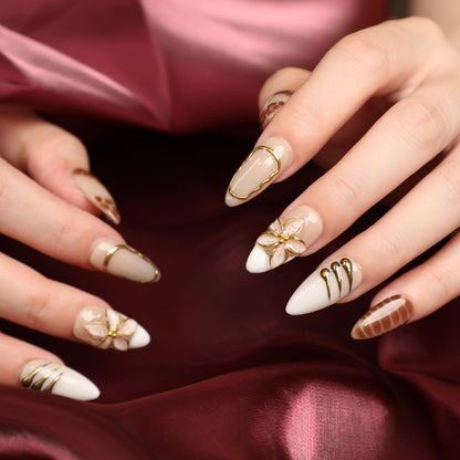Maple Whisper Short Brown Almond Handmade Luxury Press On Nail Set For Fall Winter Beginner Daily Wear Party Dinner