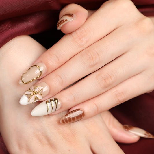 Maple Whisper Short Brown Almond Handmade Luxury Press On Nail Set For Fall Winter Beginner Daily Wear Party Dinner