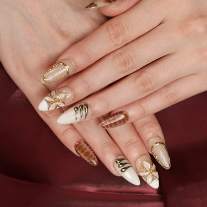 Maple Whisper Short Brown Almond Handmade Luxury Press On Nail Set For Fall Winter Beginner Daily Wear Party Dinner