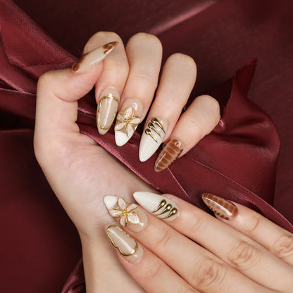 Maple Whisper Short Brown Almond Handmade Luxury Press On Nail Set For Fall Winter Beginner Daily Wear Party Dinner