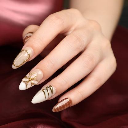 Maple Whisper Short Brown Almond Handmade Luxury Press On Nail Set For Fall Winter Beginner Daily Wear Party Dinner