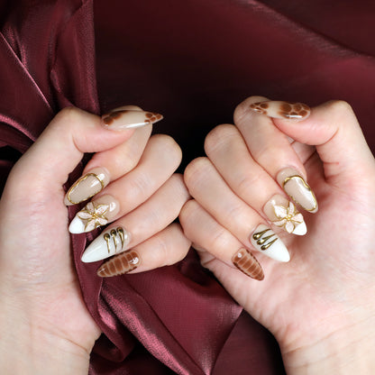 Maple Whisper Short Brown Almond Handmade Luxury Press On Nail Set For Fall Winter Beginner Daily Wear Party Dinner