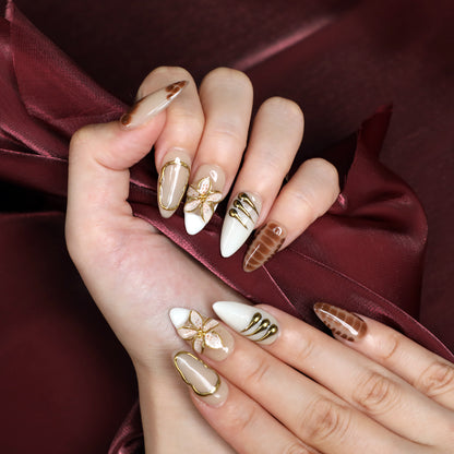 Maple Whisper Short Brown Almond Handmade Luxury Press On Nail Set For Fall Winter Beginner Daily Wear Party Dinner