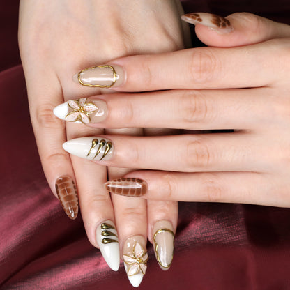 Maple Whisper Short Brown Almond Handmade Luxury Press On Nail Set For Fall Winter Beginner Daily Wear Party Dinner