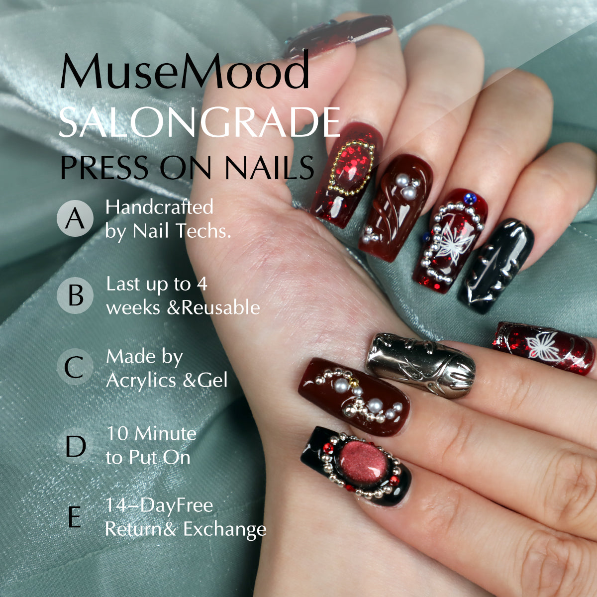 Garnet Short Square Shape Handmade Luxury Red Press On Nail Set Beginner Friendly Square Nails For  Daily Wear Party Dinner