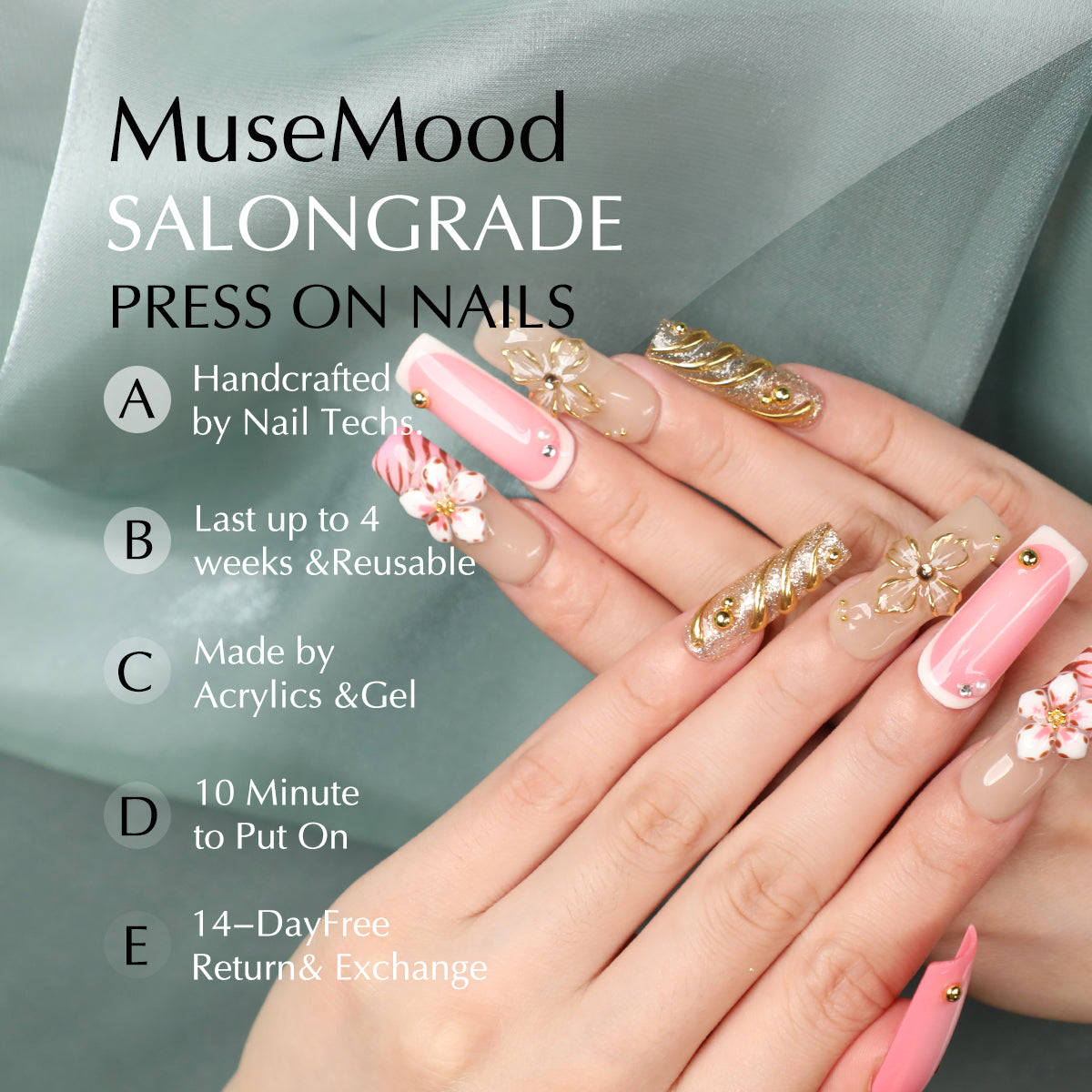 Cherry Blossom Season Medium Length Handmade Square Shape Luxury  Press On Nail Set For Beginner Daily Wear Party Dinner