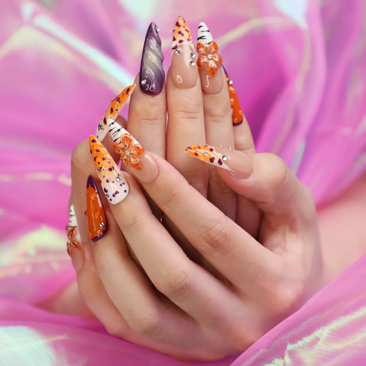 Romantic Orange Almond Nail