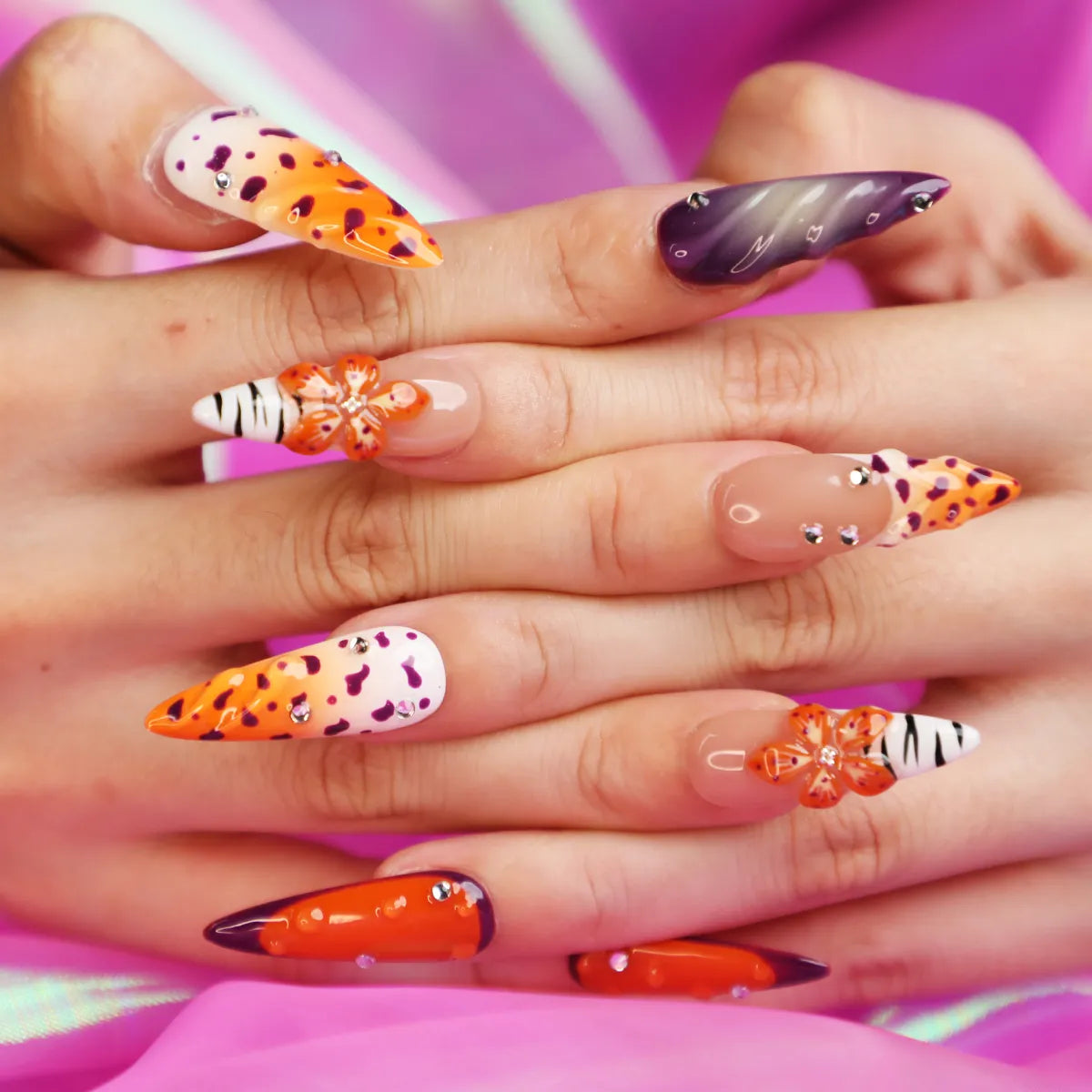 Trending orange almond nails made by high quality acrylic for daily use