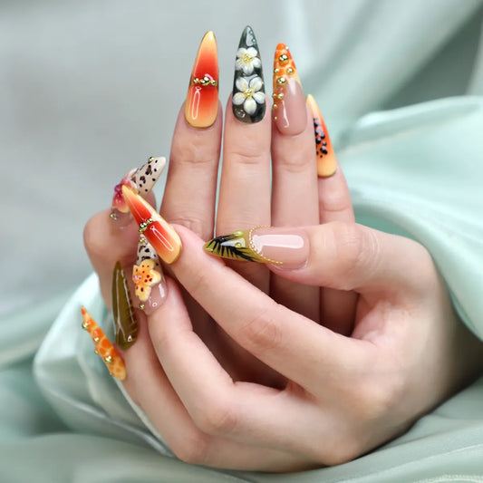 Papaya Season Reusable Press On Nail Acrylic Set