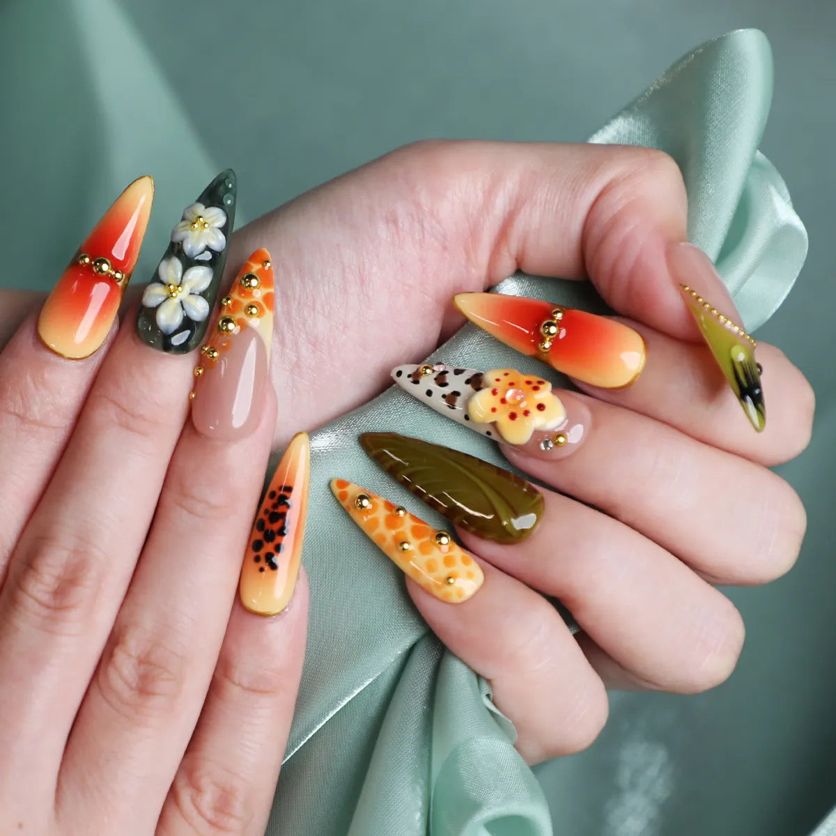 Papaya Season Reusable Press On Nail Acrylic Set