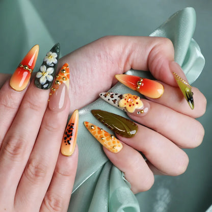 Papaya Season Reusable Press On Nail Acrylic Set