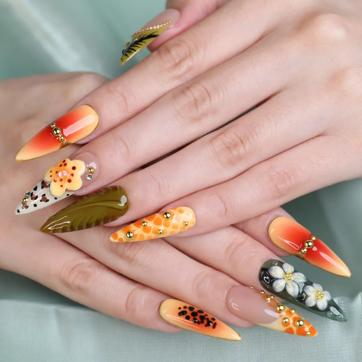 Papaya Season Reusable Press On Nail Acrylic Set