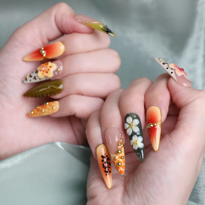 Papaya Season Reusable Press On Nail Acrylic Set