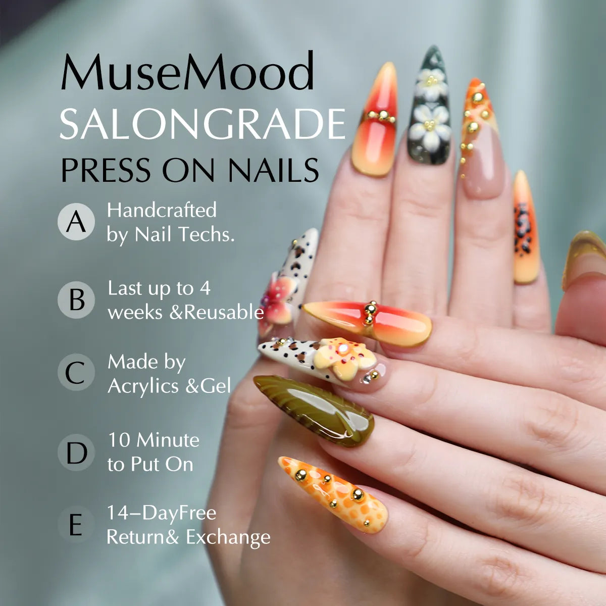 Papaya Season Reusable Press On Nail Acrylic Set