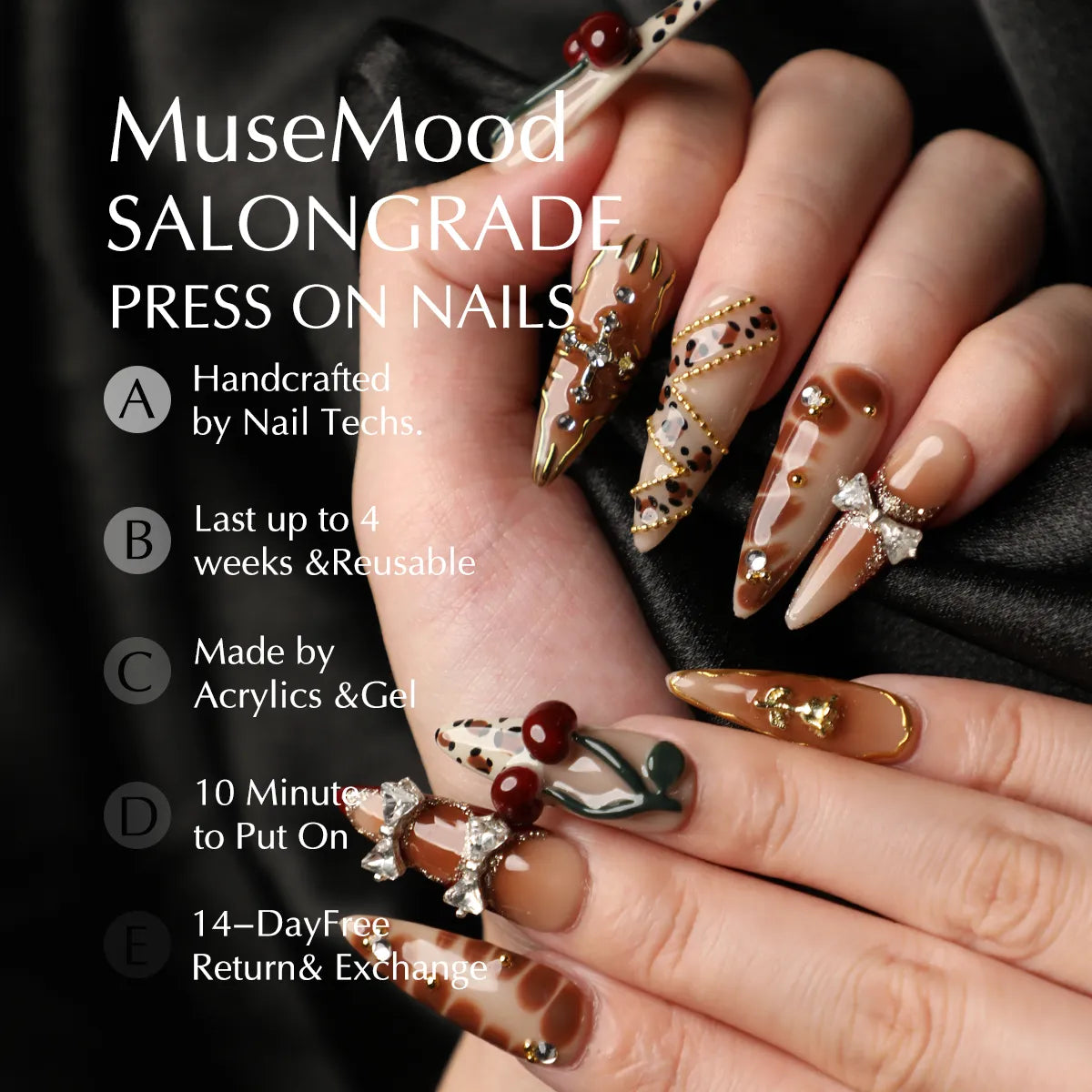Cherry Mocha Stiletto Medium Length Nail Set