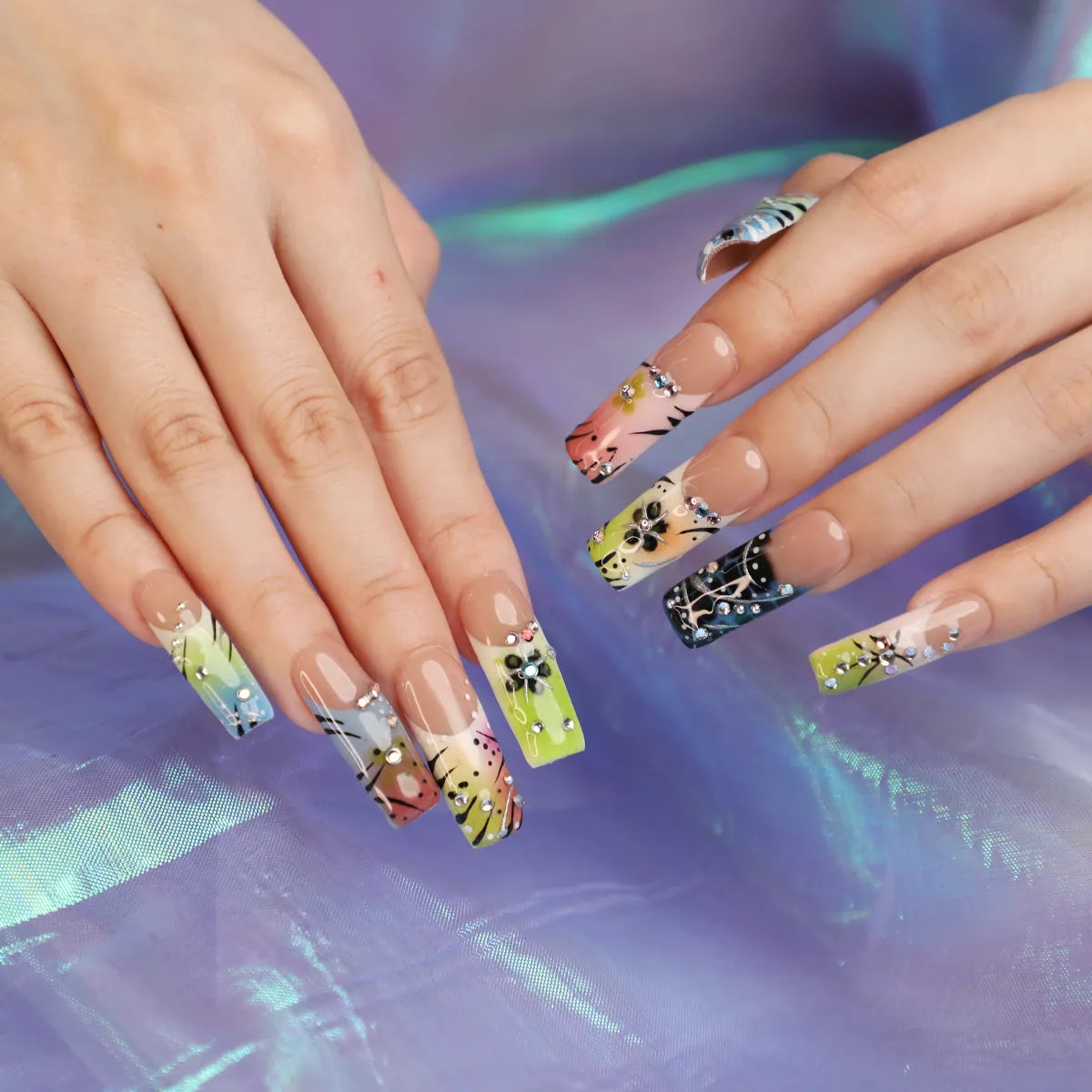 close up look of clear bliss press on nail set