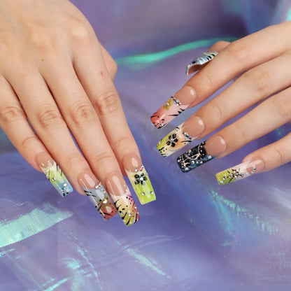 close up look of clear bliss press on nail set
