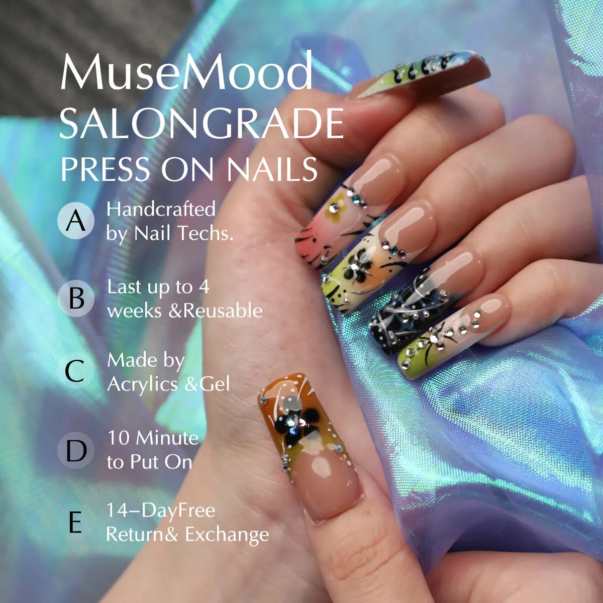 musemood clear bliss press on nail set features