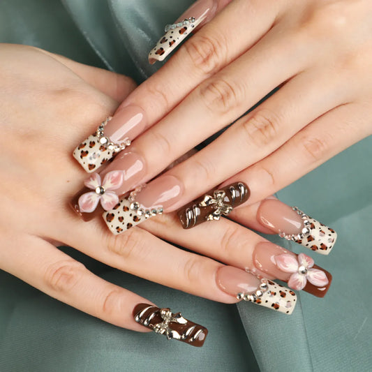 Creamy Floral Sqaure Nail Set Press On Nail