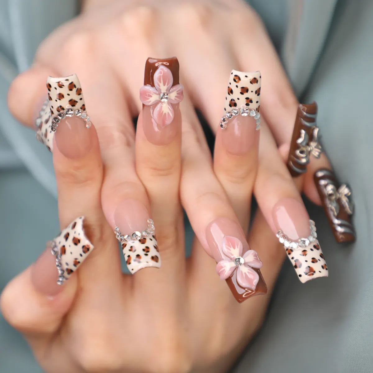 Creamy Floral Sqaure Nail Set Press On Nail