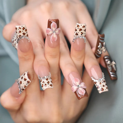Creamy Floral Sqaure Nail Set Press On Nail