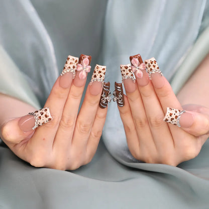 Creamy Floral Sqaure Nail Set Press On Nail