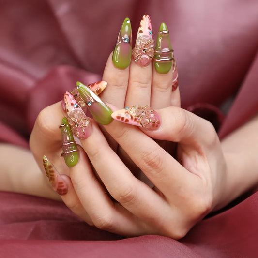 Wild Glow Stiletto Handmade Press On Nail Set
