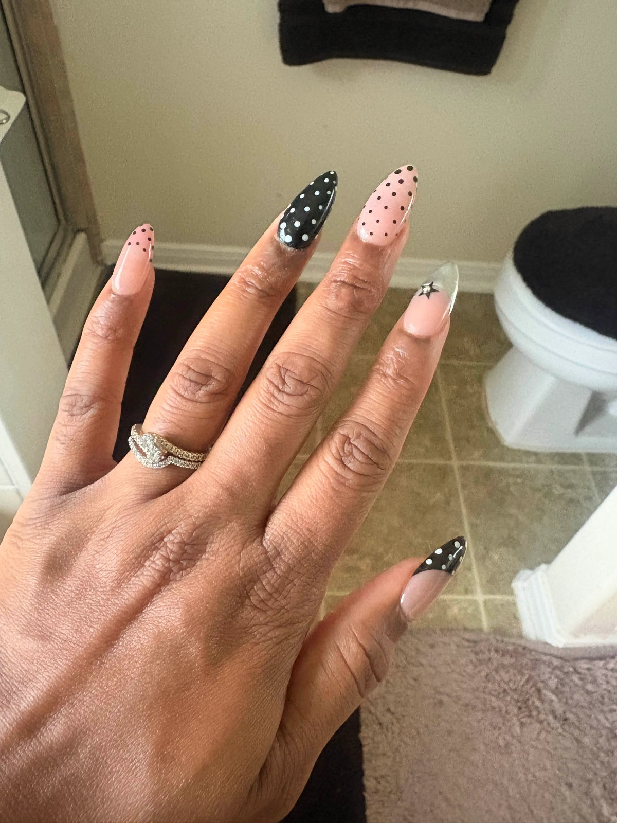 Whole set of classic polka dots almond nails made by high quality acylic