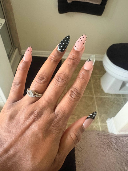 Whole set of classic polka dots almond nails made by high quality acylic