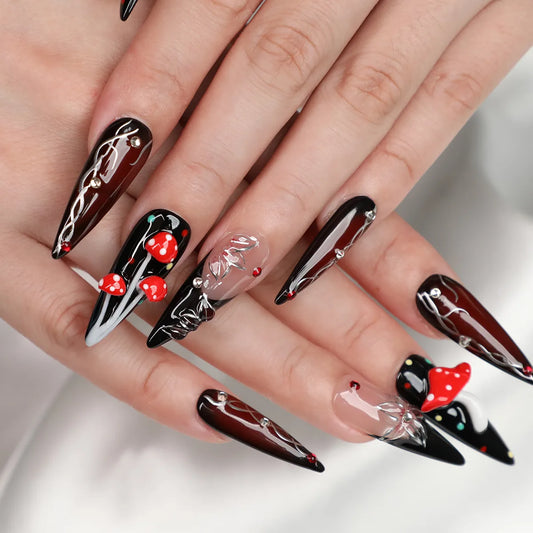 mushroom stiletto acrylic press-on nails try on picture