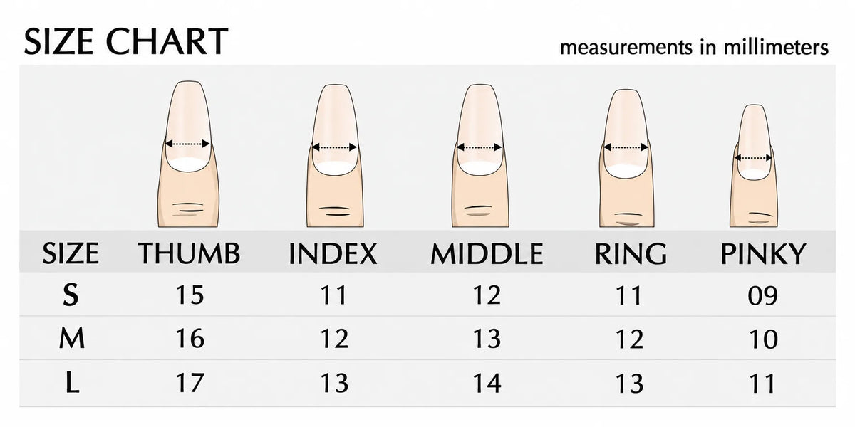 Press-on nail size chart