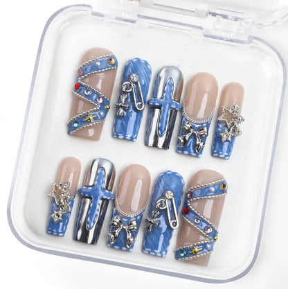 Denim Chrome Handmade Press On Nails