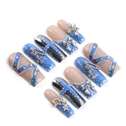 Denim Chrome Handmade Press On Nails