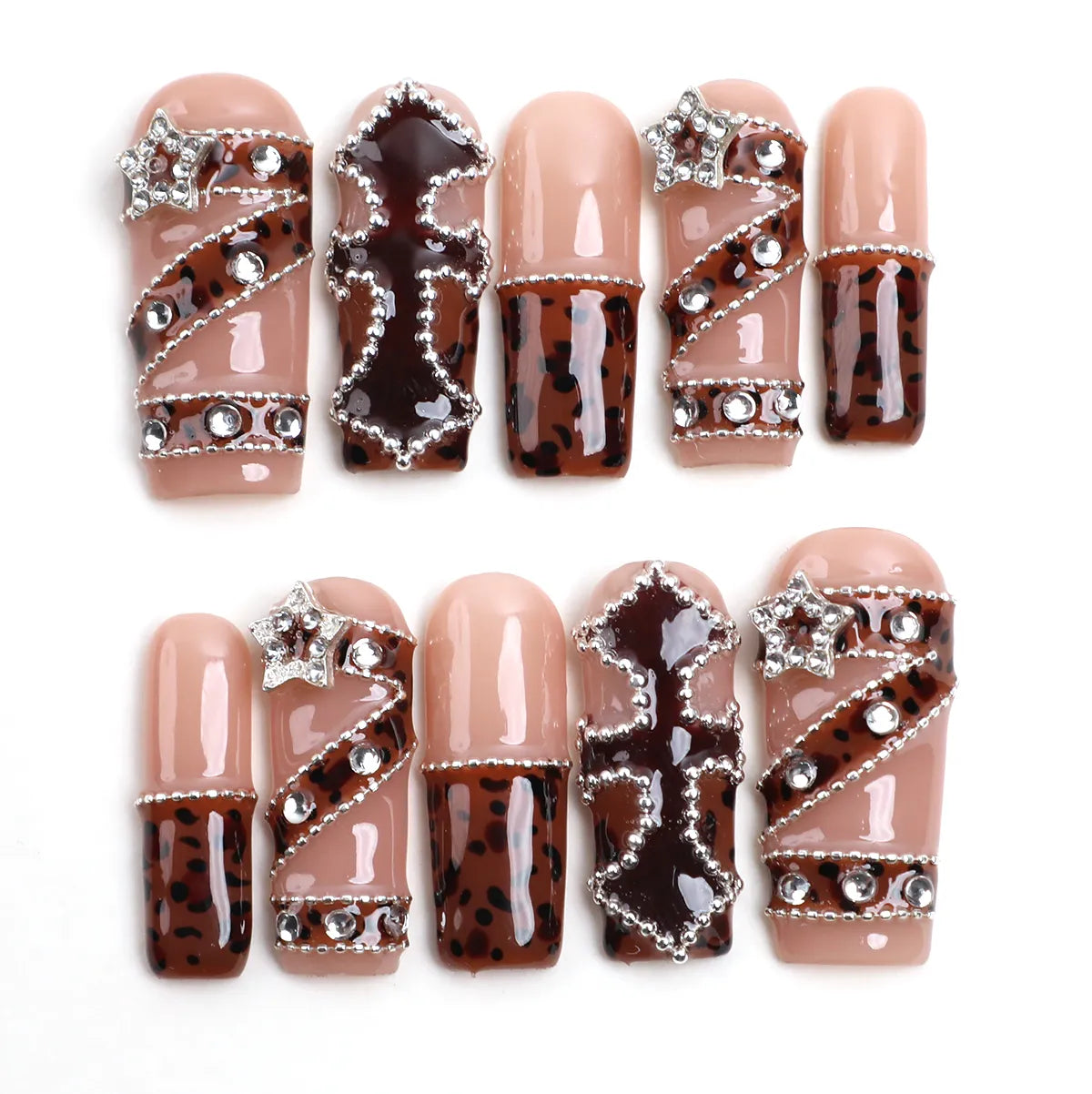 Faux ongles à presser en acrylique carré imprimé léopard de luxe