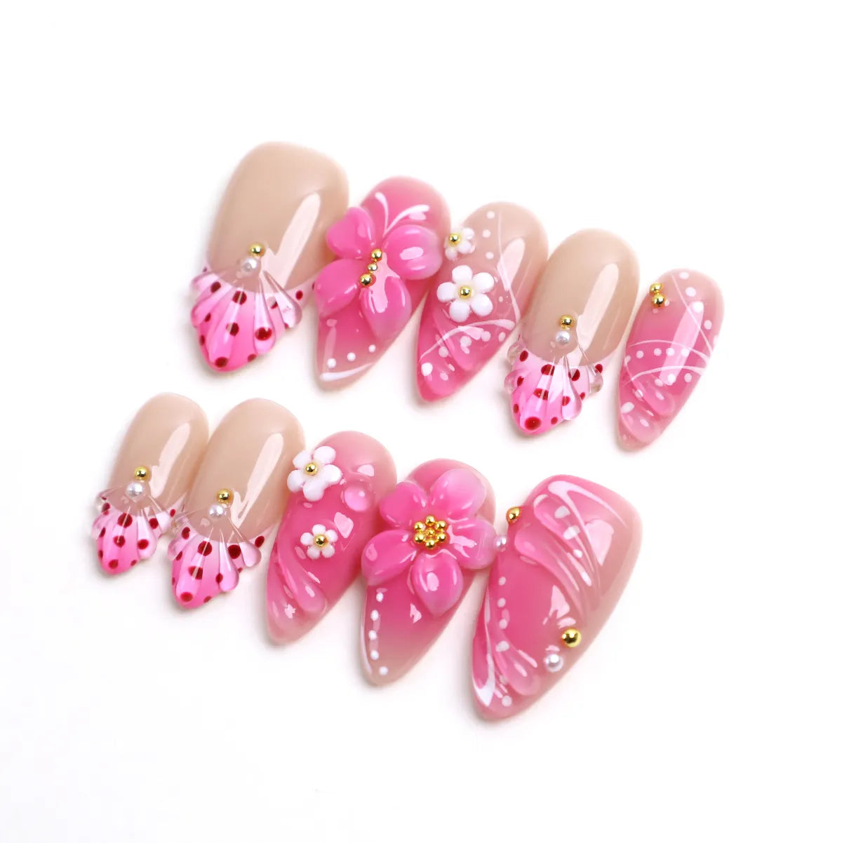 Petal Symphony Faux Ongles en Acrylique Amande