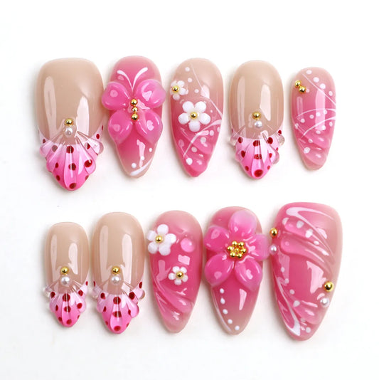 Petal Symphony Almond Acrylic Press On Nail