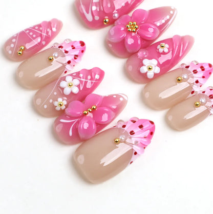 Petal Symphony Faux Ongles en Acrylique Amande