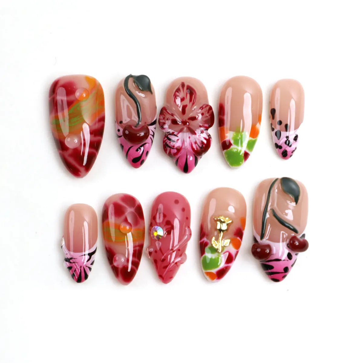 Faux ongles en acrylique à presser Cherry Bomb
