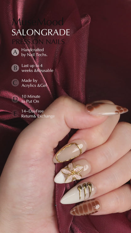 Maple Whisper Short Brown Almond Handmade Luxury Press On Nail Set For Fall Winter Beginner Daily Wear Party Dinner