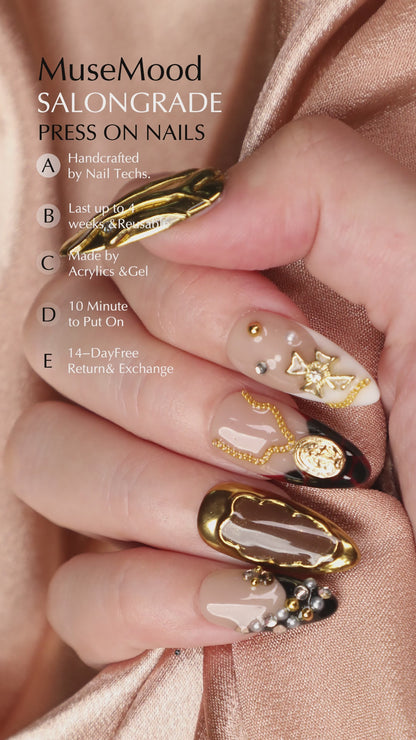 Amber Era Vintage Press On Nails Short Handmade Luxury Almond Nail Set Classic Design for Elegant Everyday Wear