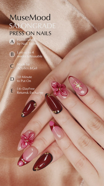 Petal Rain Handmade Short Almond Acrylic Press On Pink Nails Set For Beginner Daily Wear Dinner Party